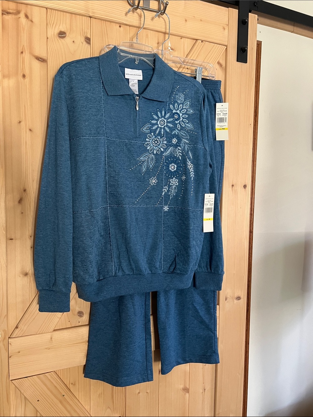Alfred Dunner Blue Floral Zip Pullover Pajama Set